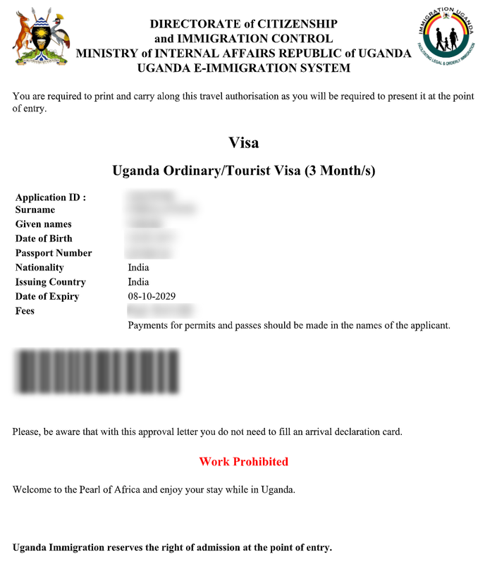 Uganda eVisa Muster – elektronisches Visum